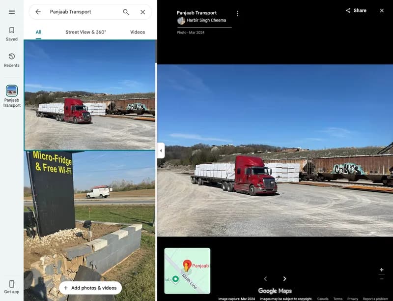 Panjaab Transport red truck at their Brampton yard before the company went into receivership