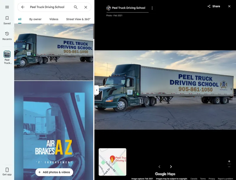 Peel Truck Driving School training truck in Brampton, 4.8 stars with 1129 reviews